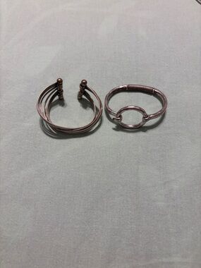 Handcrafted Copper-Tone Women's Bracelet Duo - Rustic Open Cuff & Loop Bangle